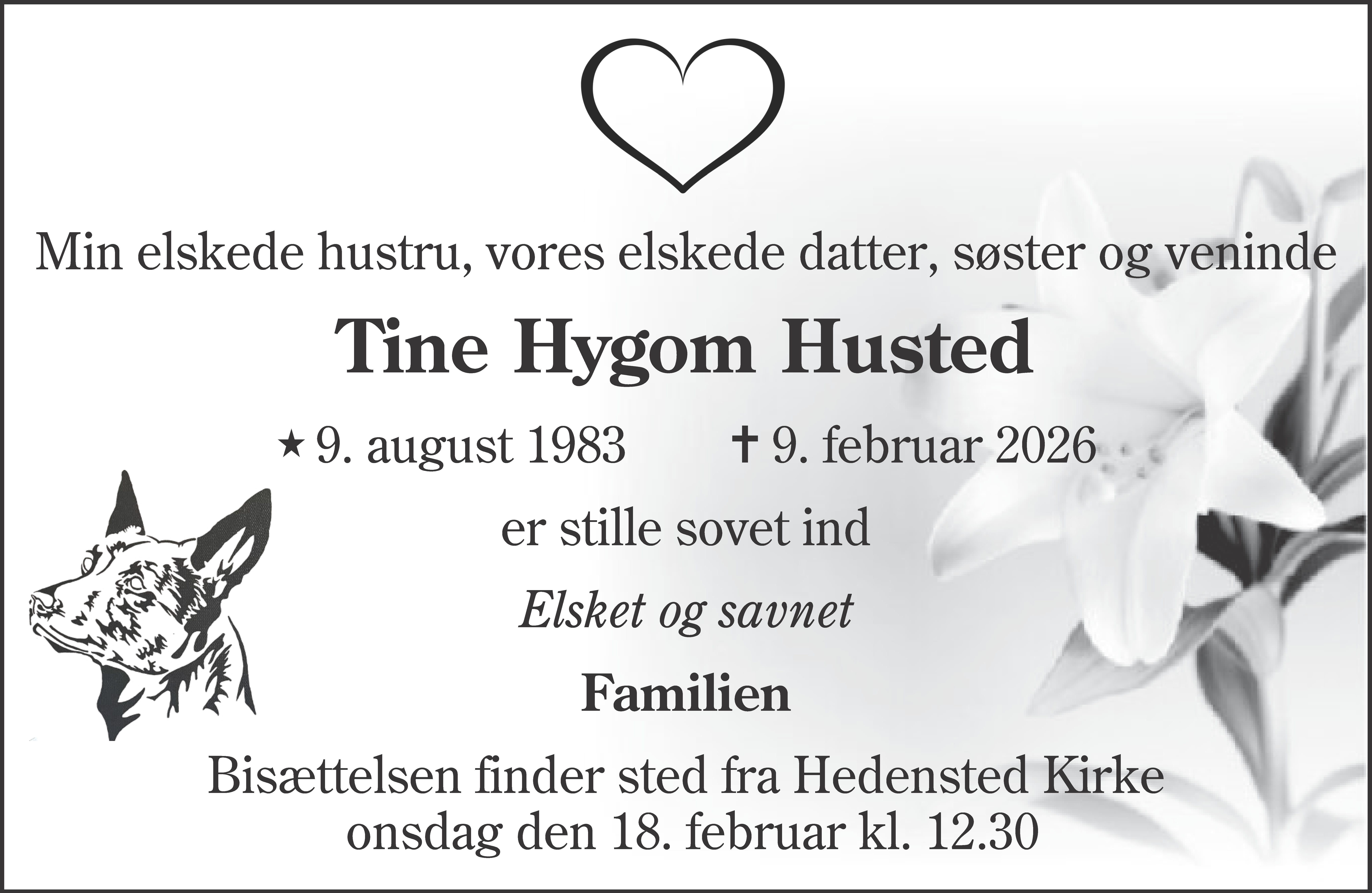 Dødsannonce for Tine Hygom Husted