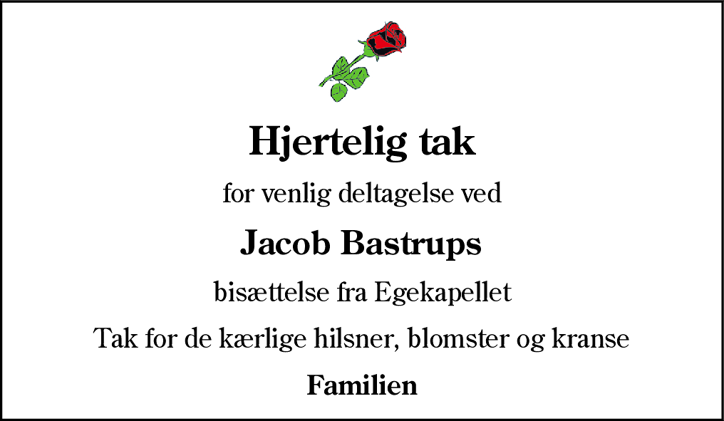 Dødsannonce for Jacob Bastrup