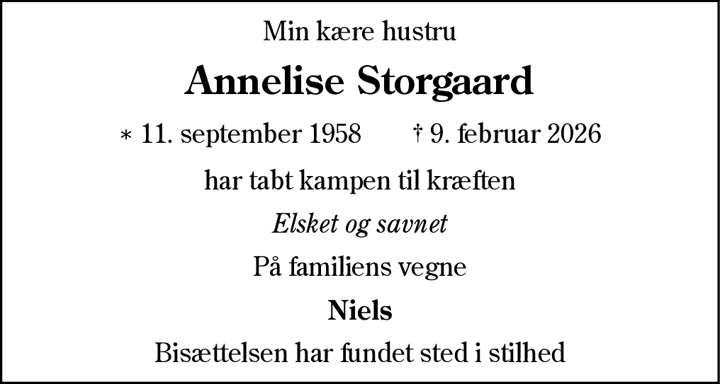 Dødsannonce for Annelise Storgaard