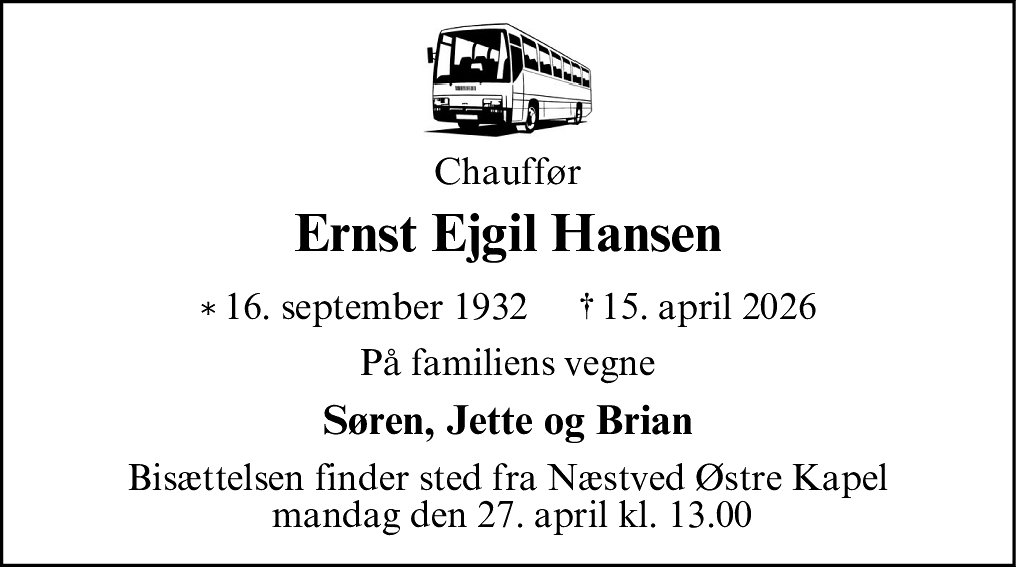 Dødsannonce for Ernst Ejgil Hansen