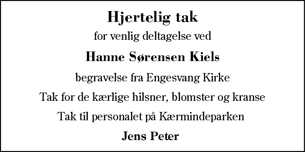 Dødsannonce for Hanne Sørensen Kiel