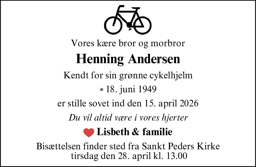Dødsannonce for Henning Andersen