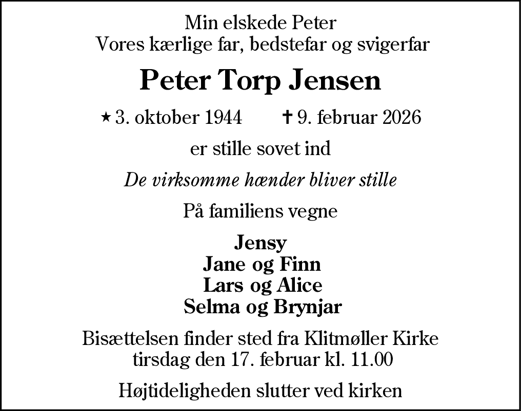 Dødsannonce for Peter Torp Jensen