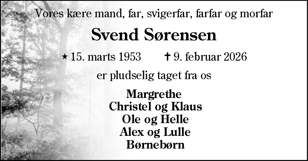 Dødsannonce for Svend Aage Sørensen