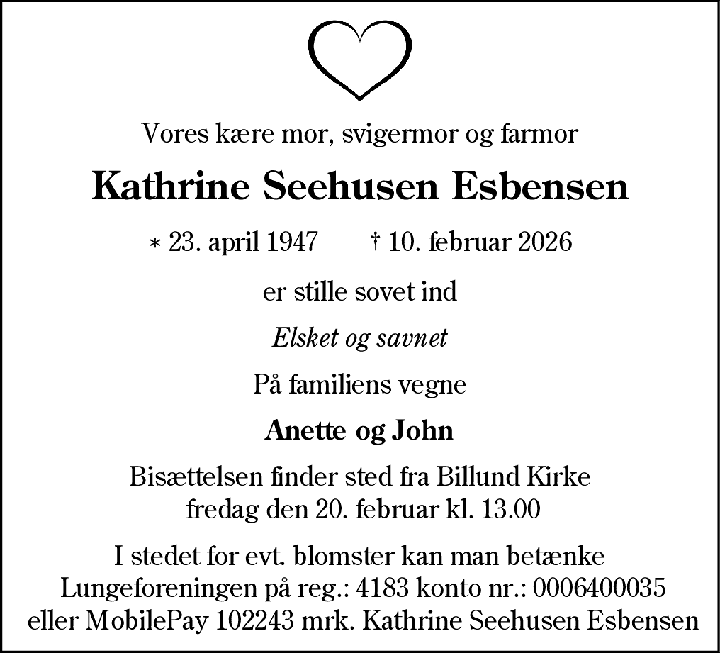 Dødsannonce for Kathrine Seehusen Esbensen