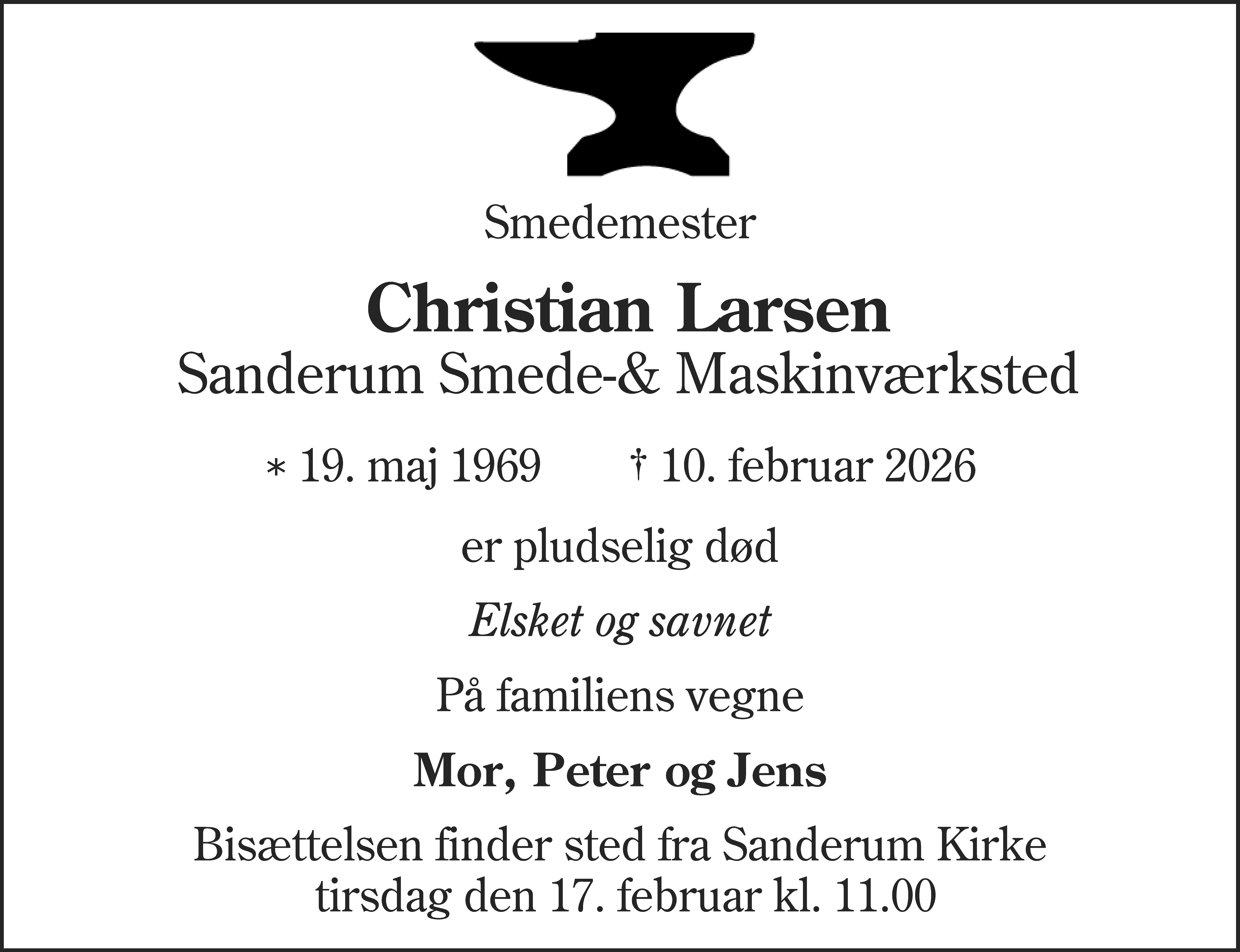 Dødsannonce for Christian Larsen