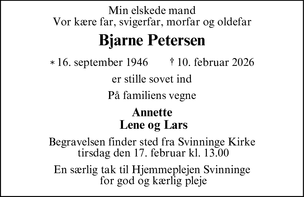 Dødsannonce for Bjarne Petersen