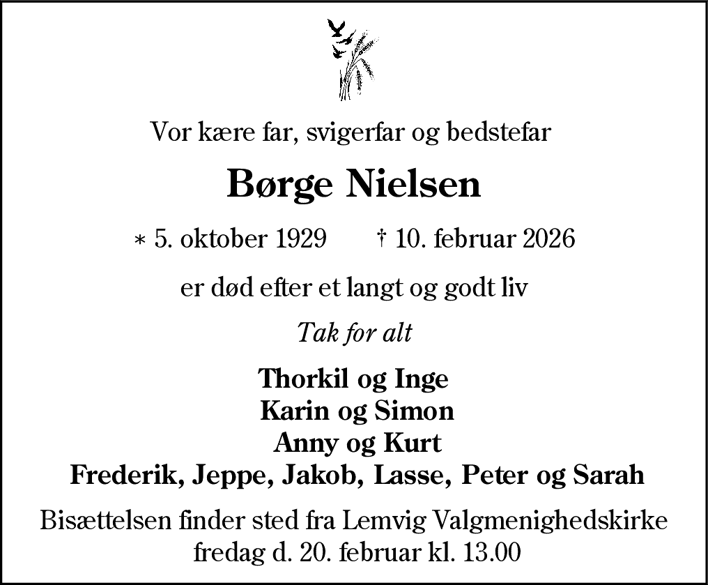 Dødsannonce for Børge Nielsen