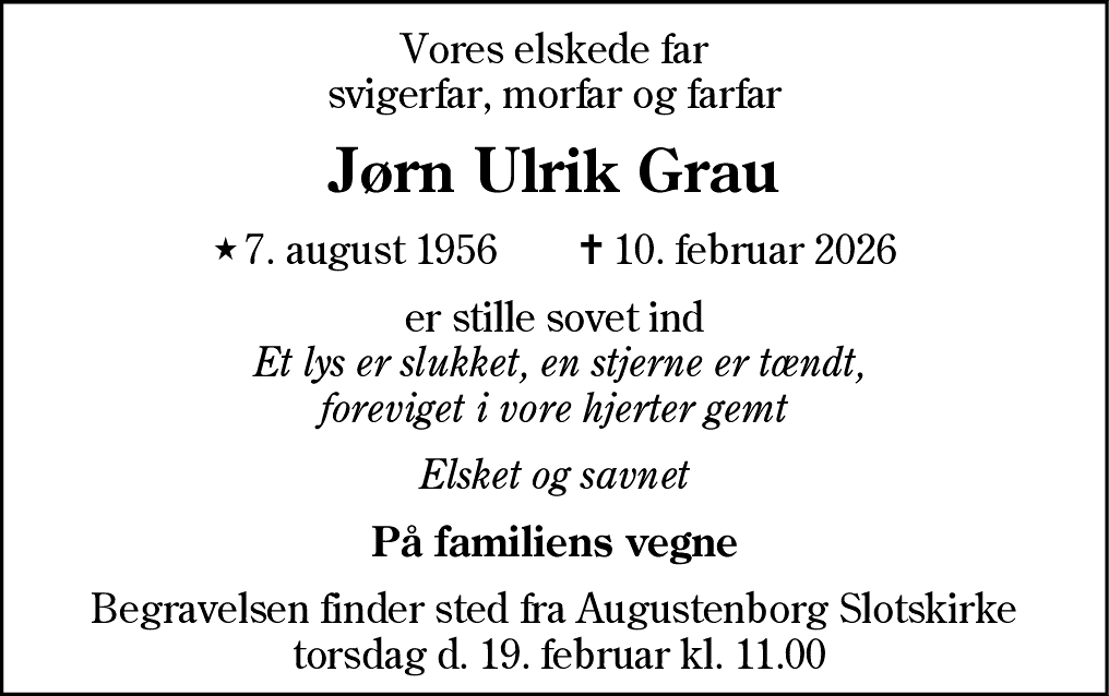 Dødsannonce for Jørn Ulrik Grau