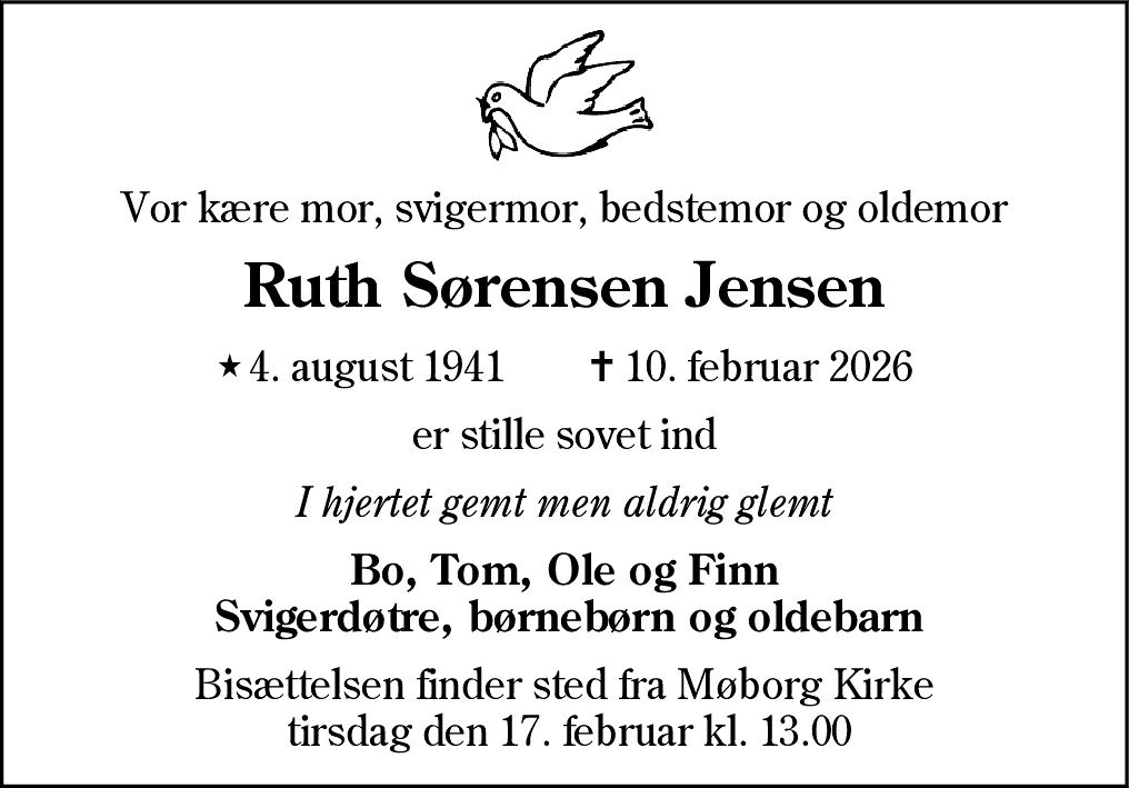 Dødsannonce for Ruth Sørensen Jensen