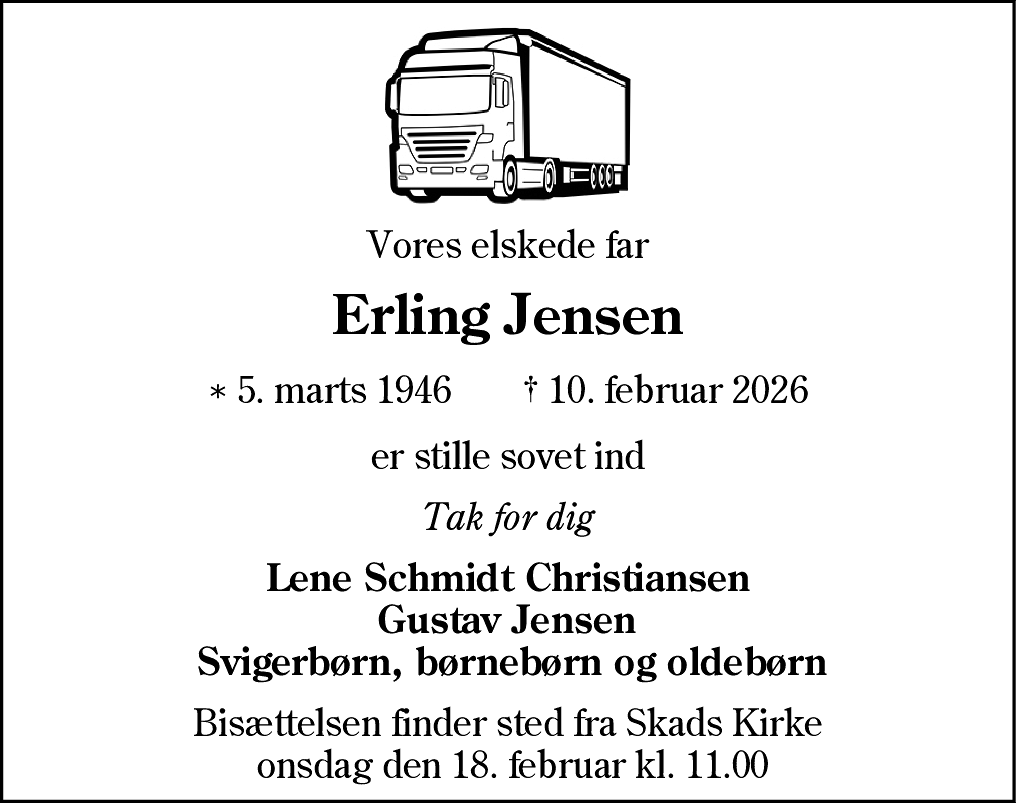 Dødsannonce for Erling Jensen