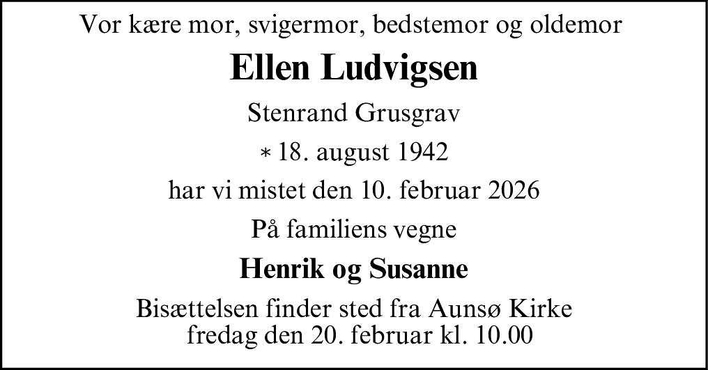 Dødsannonce for Ellen Ludvigsen