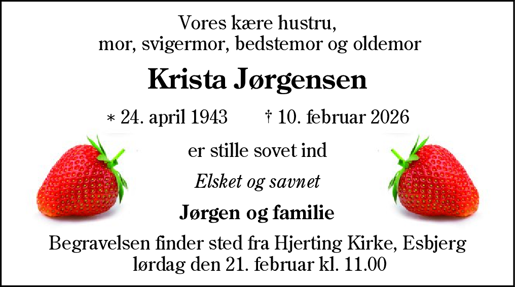 Dødsannonce for Christa Jørgensen