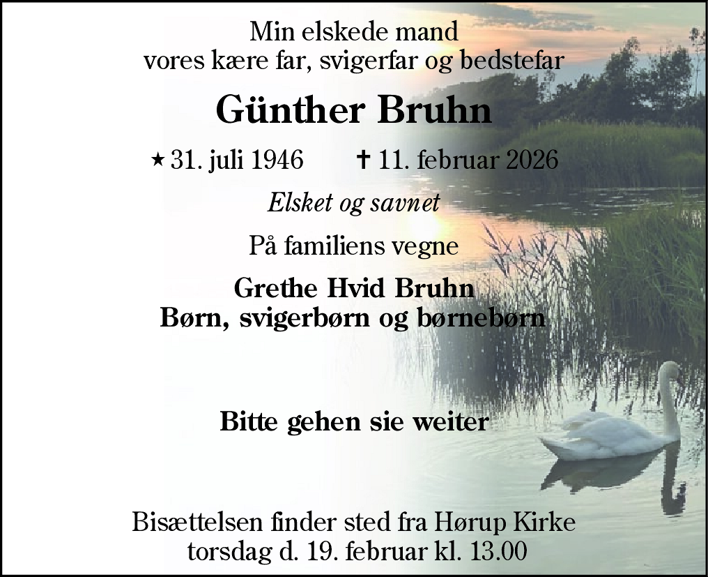 Dødsannonce for Günther Bruhn