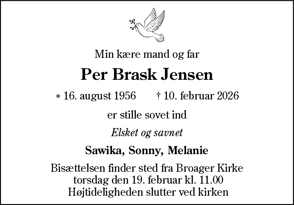 Dødsannonce for Per Brask Jensen