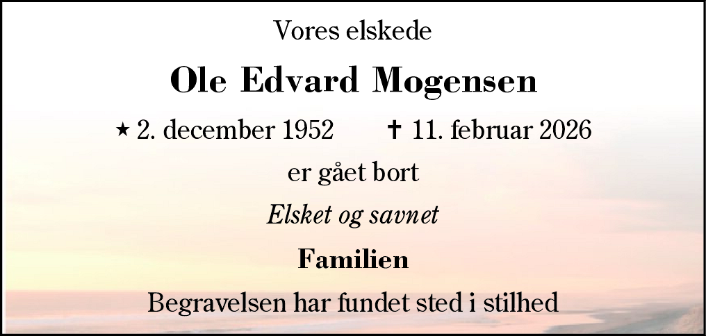 Dødsannonce for Ole Edvard Mogensen