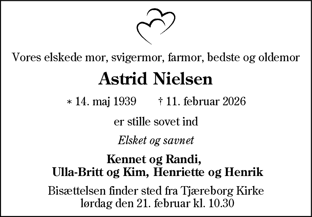 Dødsannonce for Astrid Nielsen