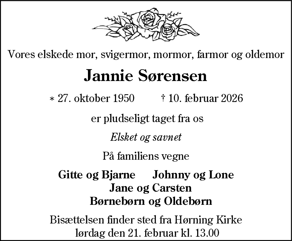 Dødsannonce for Elisabeth Jannie Sørensen