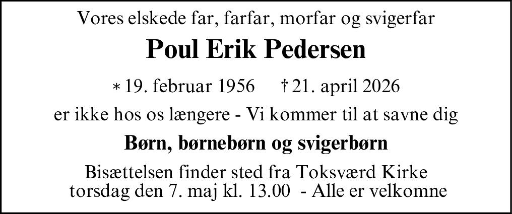 Dødsannonce for Poul Erik Pedersen