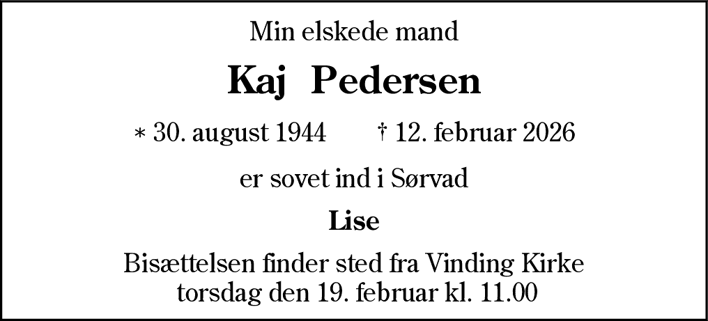 Dødsannonce for Kaj Søren Pedersen