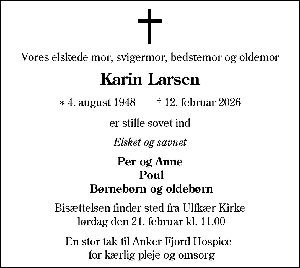 Dødsannonce for Karin Larsen
