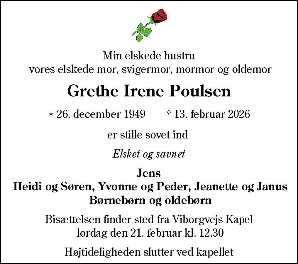 Dødsannonce for Grethe Irene Poulsen