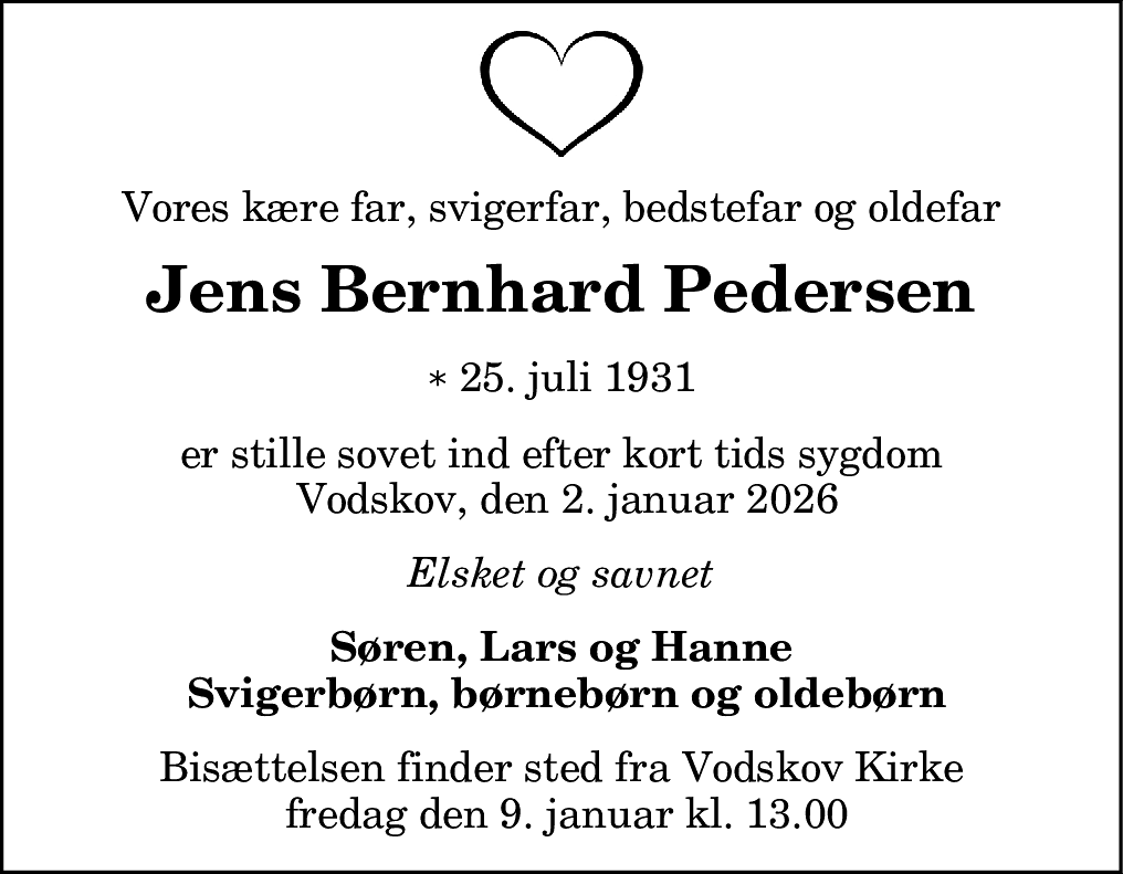 Dødsannonce for Jens Bernhard Pedersen