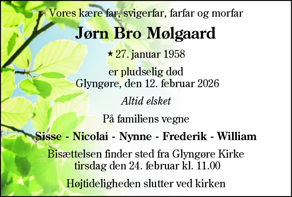 Dødsannonce for Jørn Bro Mølgaard
