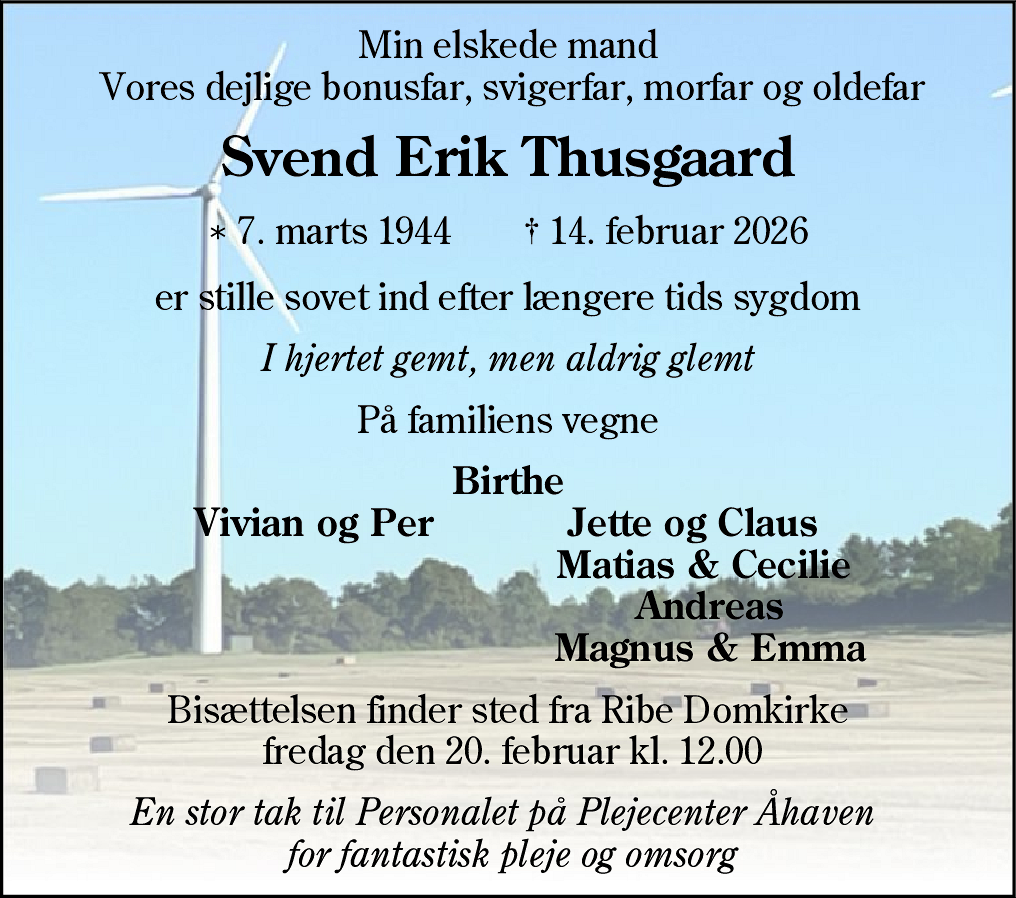 Dødsannonce for Svend Erik Thusgaard