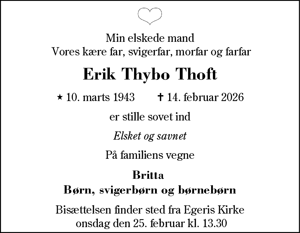 Dødsannonce for Erik Thybo Thoft