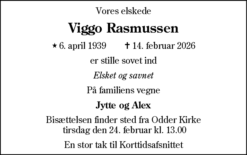 Dødsannonce for Viggo Rasmussen
