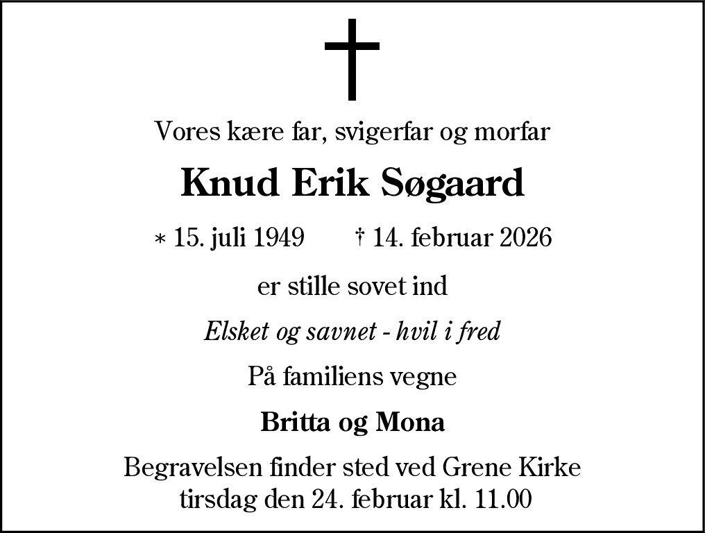 Dødsannonce for Knud Erik Søgaard