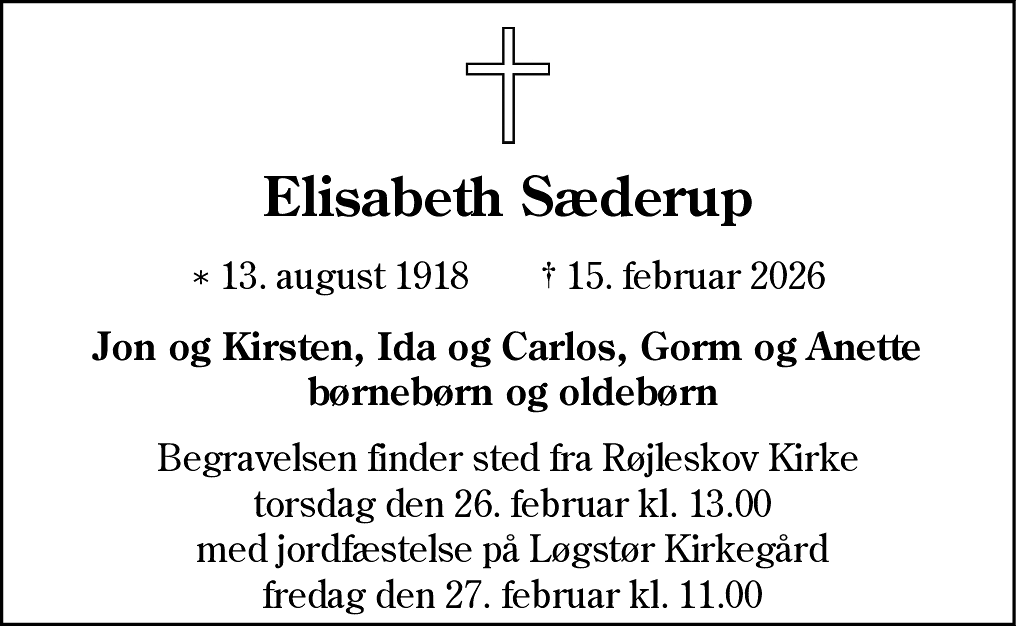 Dødsannonce for Elisabeth Sæderup