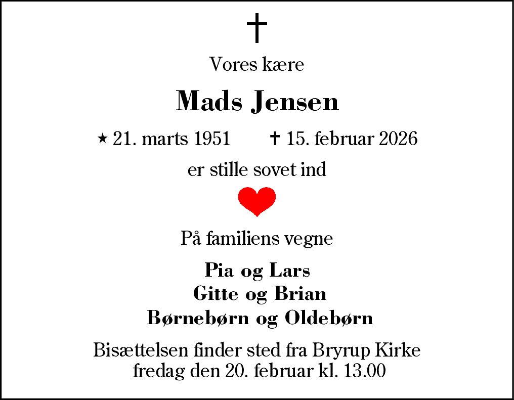 Dødsannonce for Mads Olav Ravn Jensen