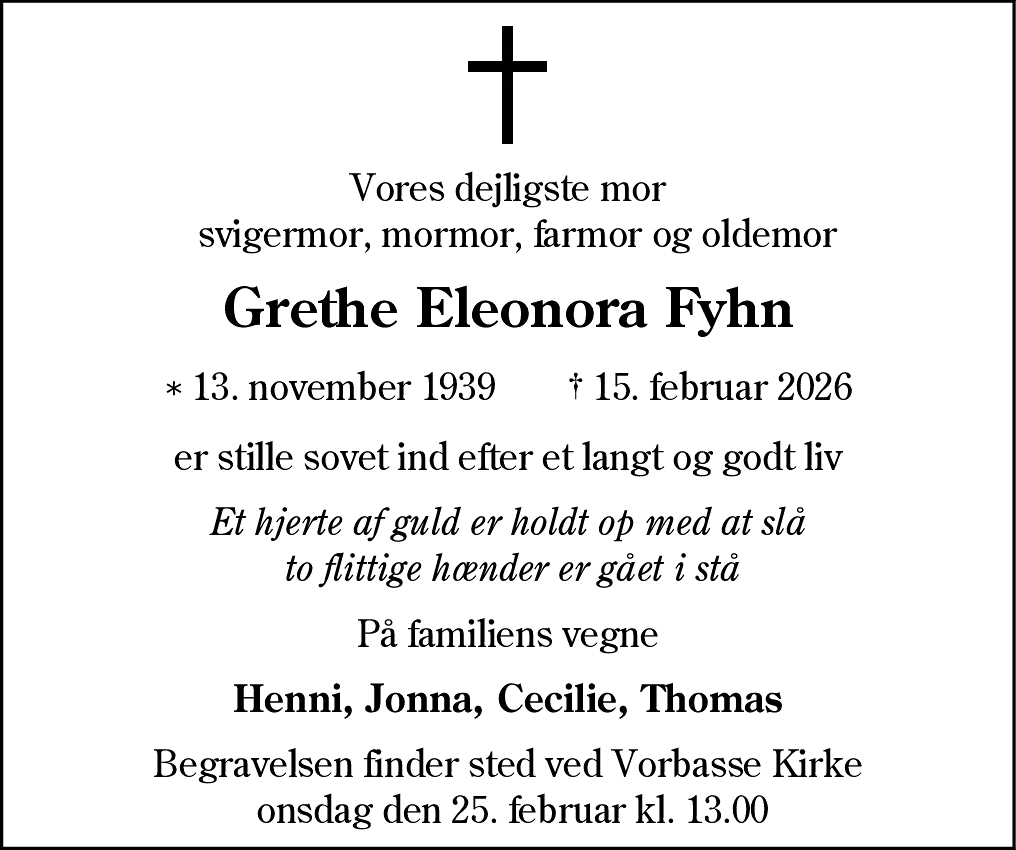 Dødsannonce for Grethe Eleonora Fyhn