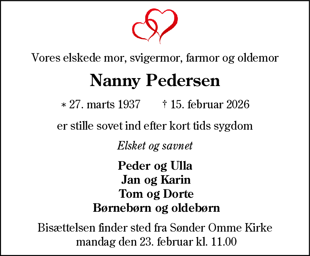 Dødsannonce for Nanny Pedersen