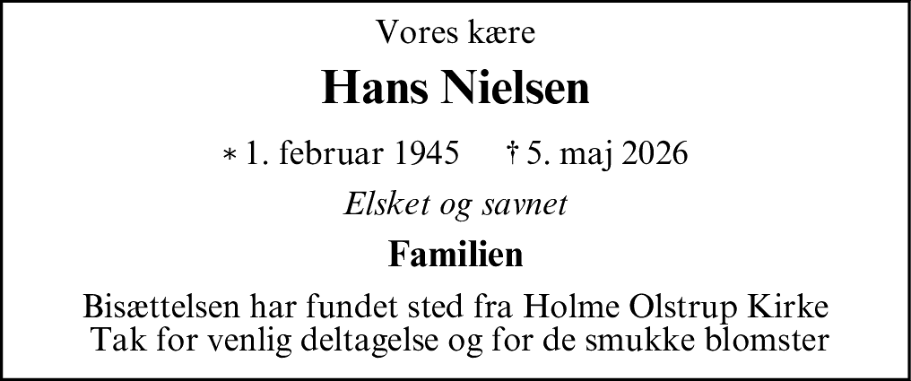 Dødsannonce for Hans Kristian Nielsen