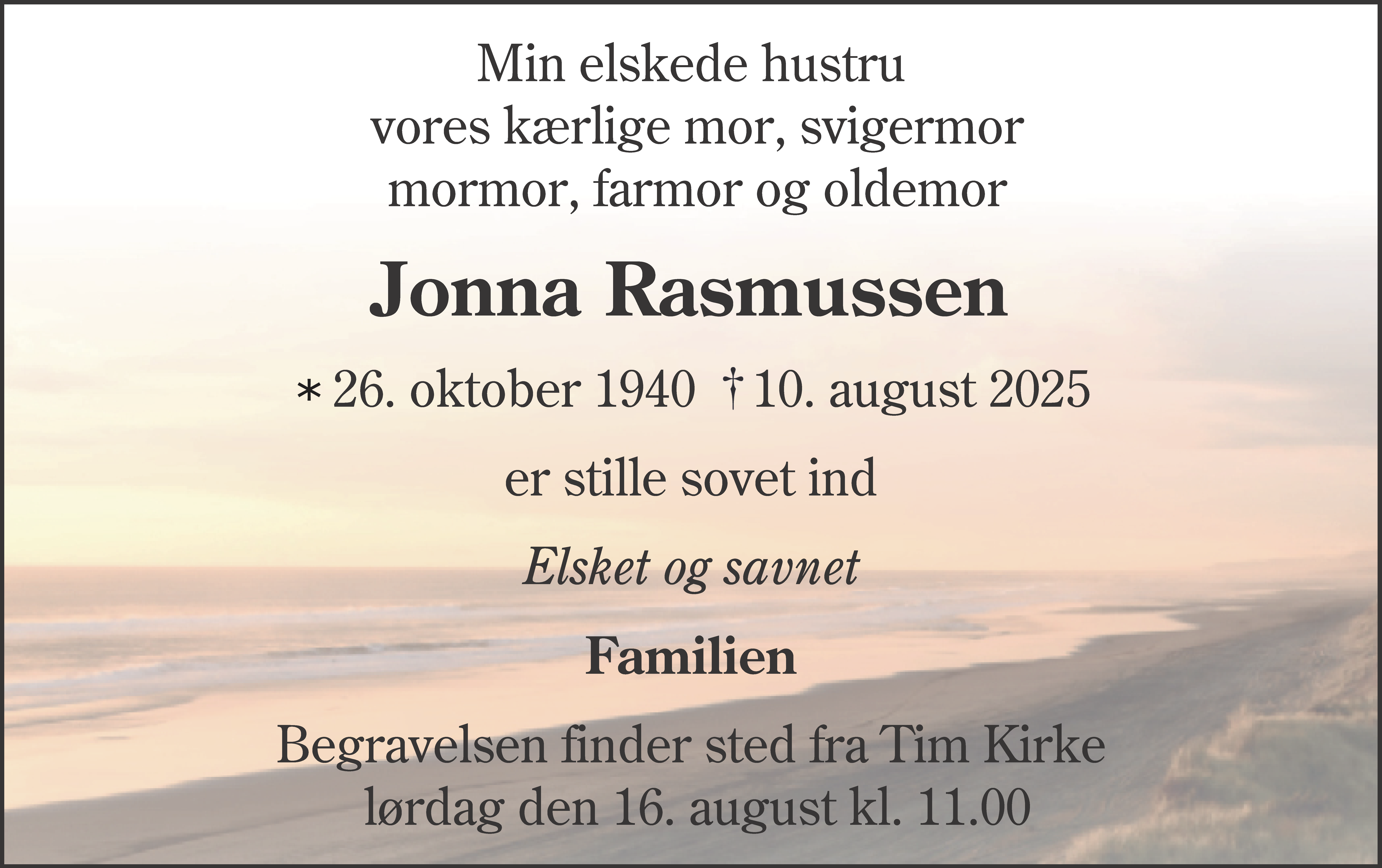 Dødsannonce for Jonna Rasmussen