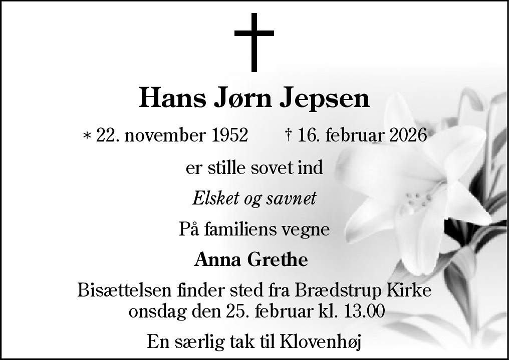 Dødsannonce for Hans Jørn Jepsen