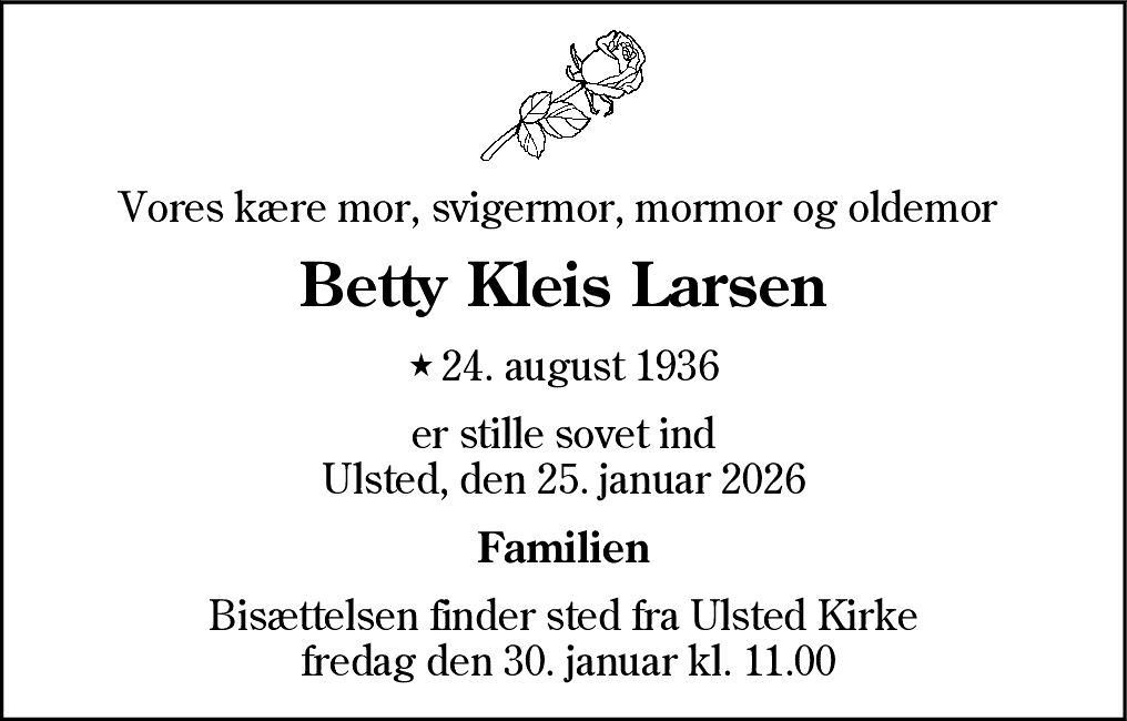 Dødsannonce for Betty Kleis Larsen