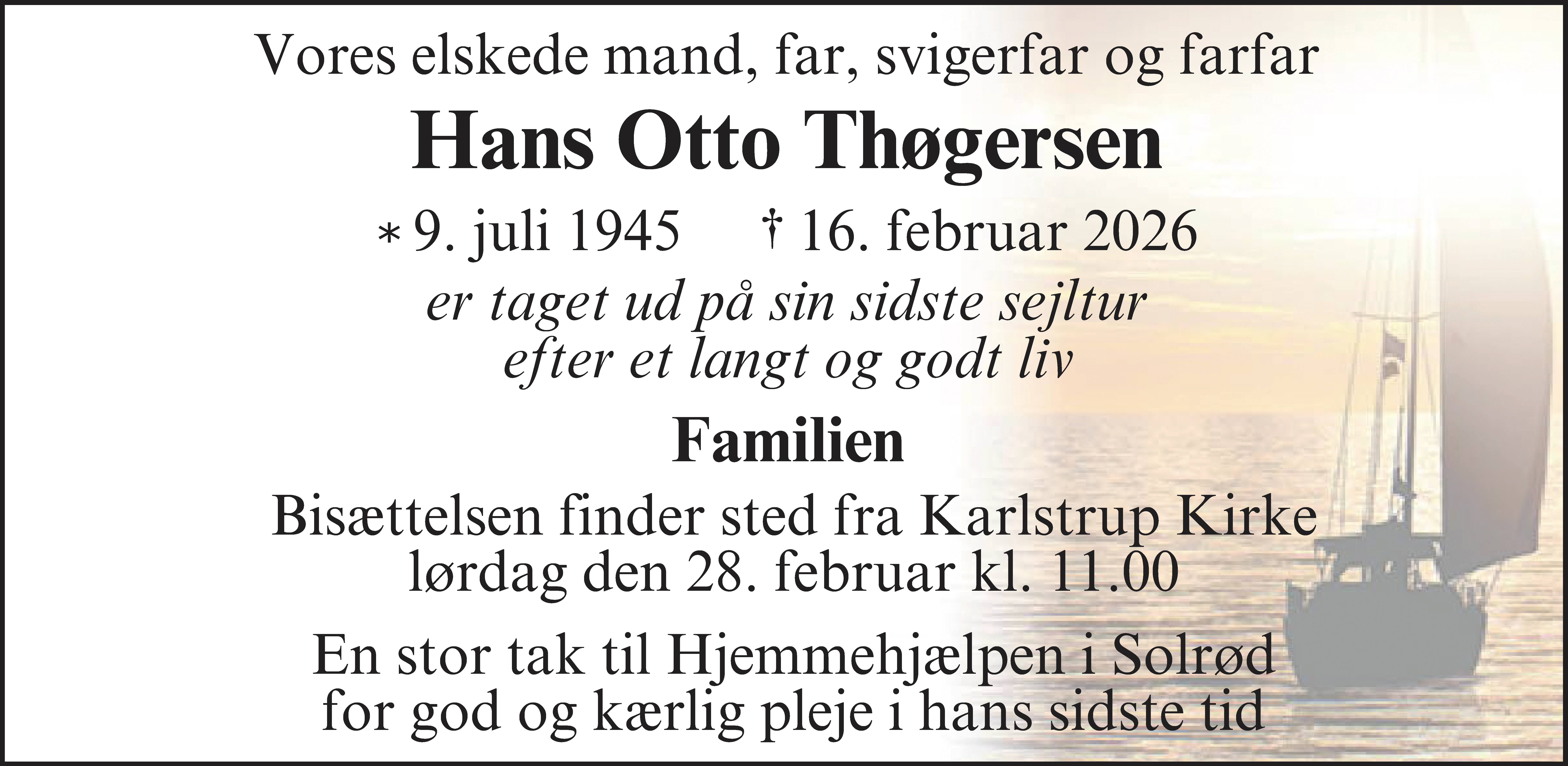 Dødsannonce for Hans Otto Thøgersen