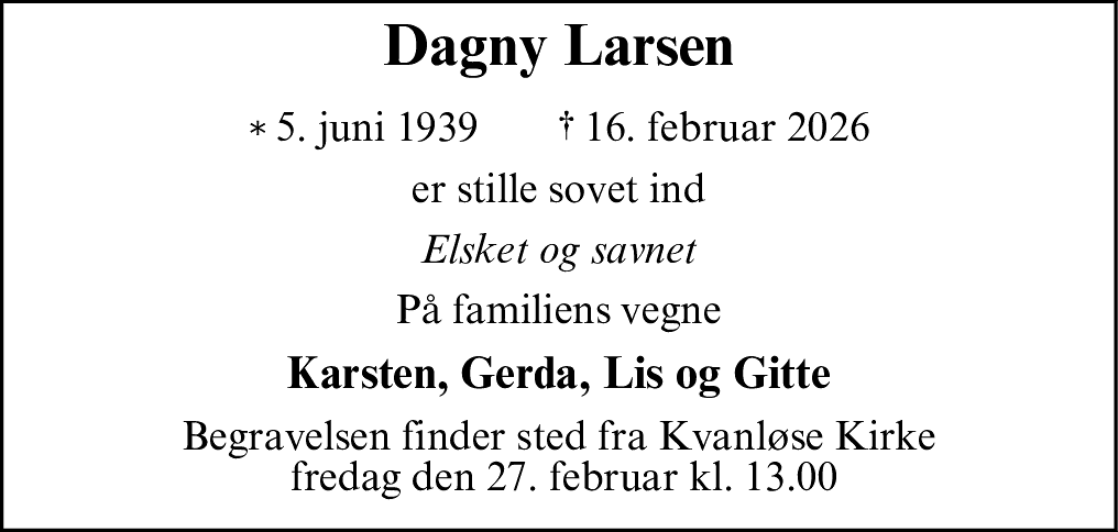 Dødsannonce for Dagny Larsen