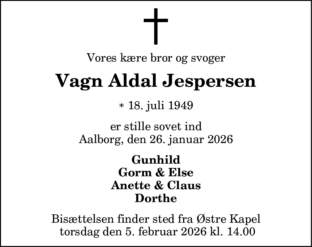 Dødsannonce for Vagn Aldal Jespersen