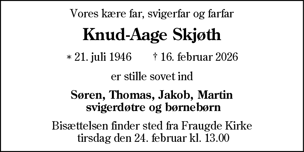 Dødsannonce for Knud-Aage Skjøth