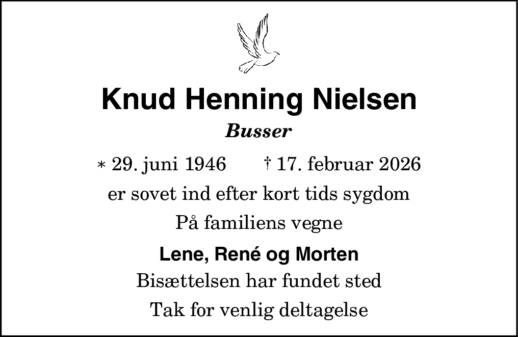 Dødsannonce for Knud Henning Nielsen