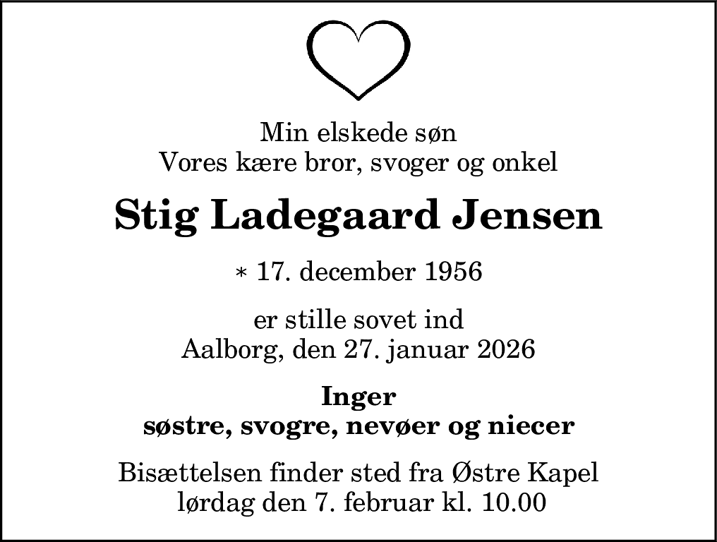 Dødsannonce for Stig Ladegaard Jensen