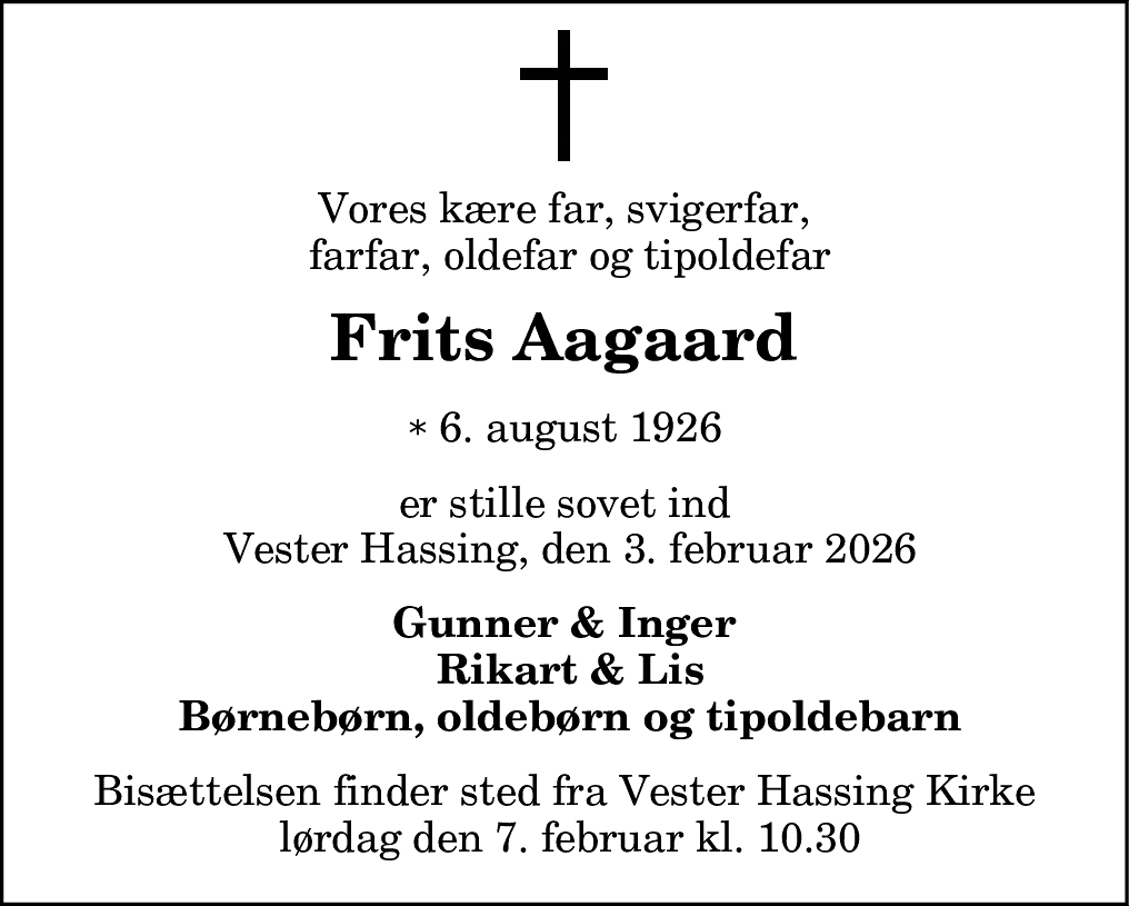 Dødsannonce for Frits Aagaard