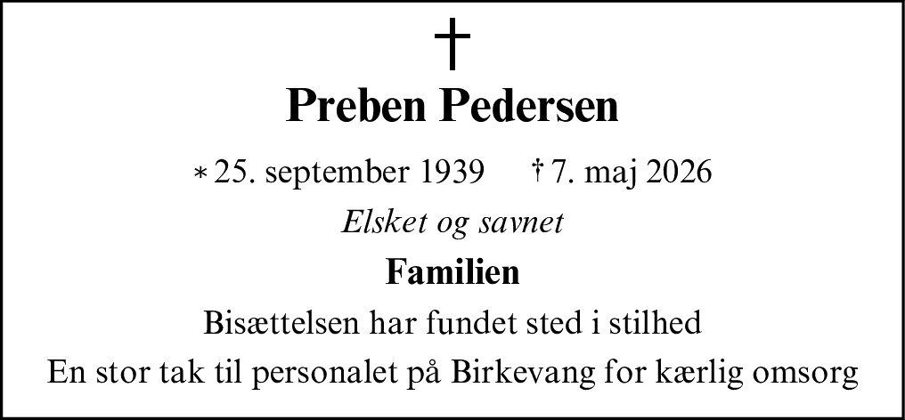 Dødsannonce for Lars Preben Pedersen