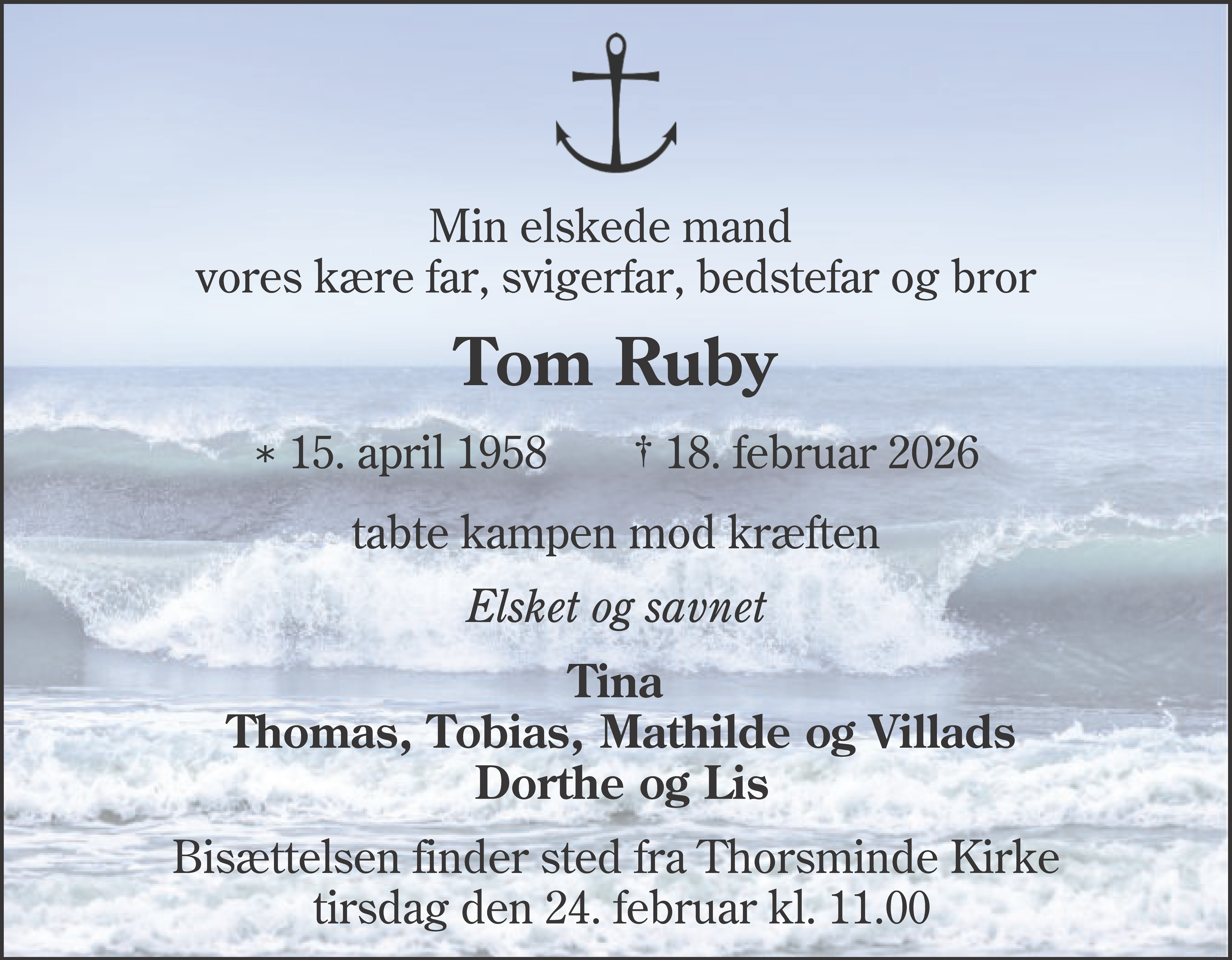 Dødsannonce for Tom Ruby