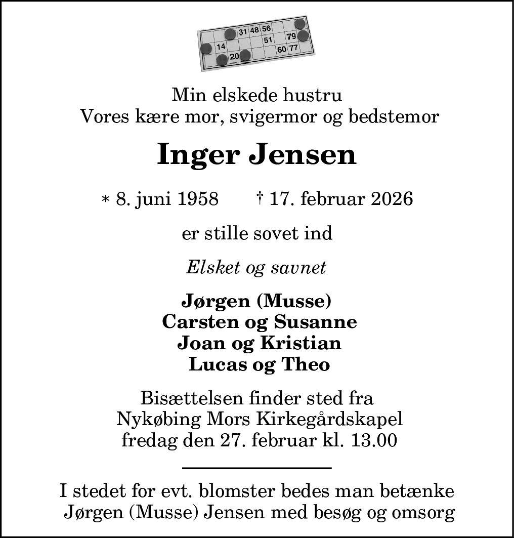 Dødsannonce for Inger Jensen